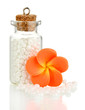 Little bottle full with colorful beads isolated on white