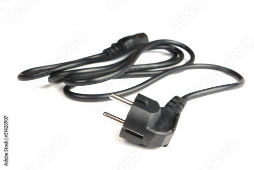 Photo: Black electric cable isolated on white background Black electric cable isolated on white background