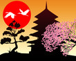 Silhouette Pagoda and cherry