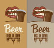 mouth opens a beer bottle with his teeth