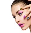 Beautiful Fashion Girl's Face. Make-up and Manicure