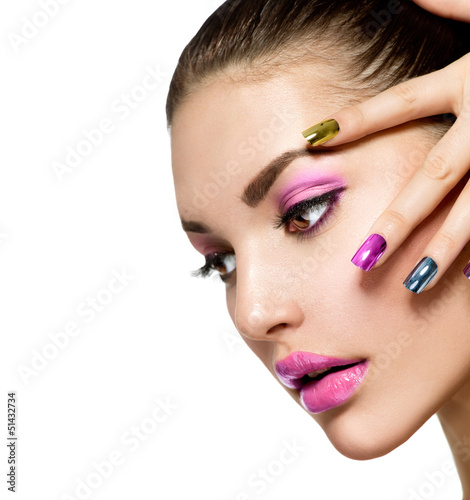 Photo: Beautiful Fashion Girl's Face. Make-up and Manicure Beautiful Fashion Girl's Face. Make-up and Manicure