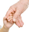 hands of a grandfather and child. isolated on white