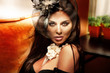 Retro portrait of fashionable brunette woman.
