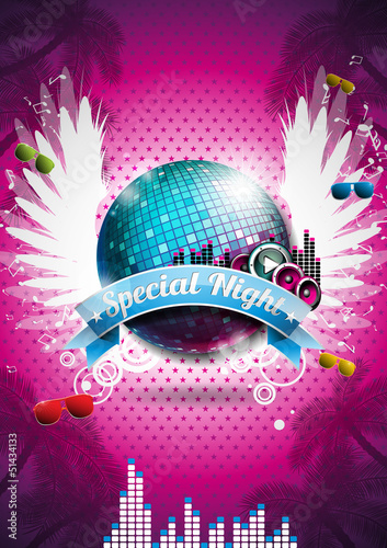 Vector: Vector Summer Beach Party Flyer Design with disco ball Vector Summer Beach Party Flyer Design with disco ball