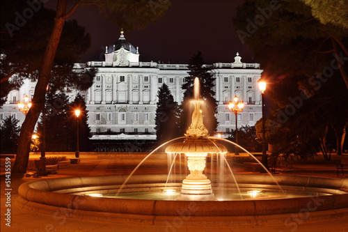 Photo: Fountain in gardens of Sabatini and Royal Palace at dark night Fountain in gardens of Sabatini and Royal Palace at dark night