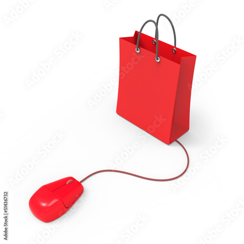 Illustration: Red shopping bag and mouse Red shopping bag and mouse
