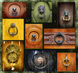 Fondo grunge con batacchi su porte di legno.