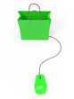 3d Green shopping bag with mouse - top view