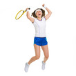 Happy female tennis player jumping