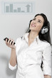 Woman holing out phone displaying volume