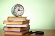 books and an alarm clock