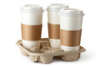 Three take-out coffee in holder