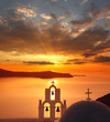 Santorini with churches and sea view in Greece