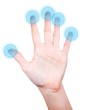 Palm of female hand and touch screen