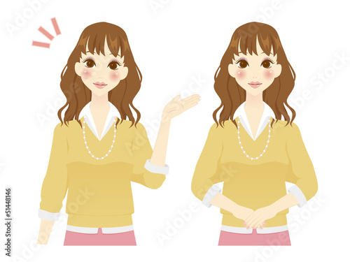 Illustration: 案内をする女性 案内をする女性