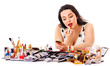 Girl applying makeup.