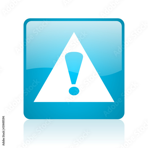 Illustration: warning blue square web glossy icon warning blue square web glossy icon