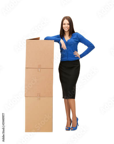 Photo: businesswoman with big carton boxes businesswoman with big carton boxes