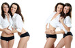 Collage women in white sexy shirt