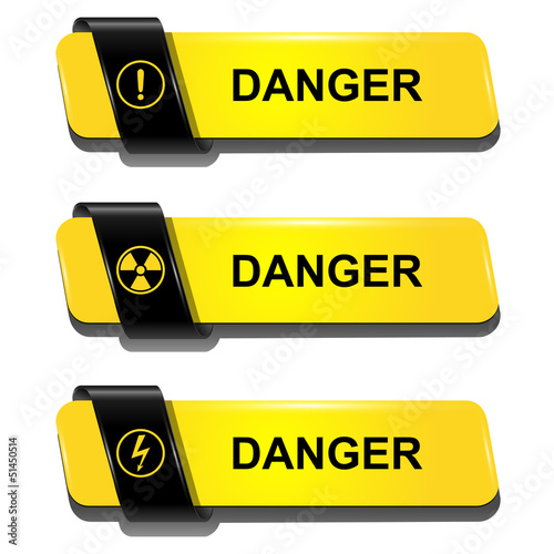 Vector: Danger buttons, signs vector set. Danger buttons, signs vector set.