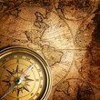 old compass on vintage map 1746