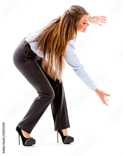 Photo: Business woman holding something Business woman holding something