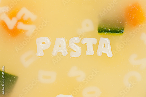 Photo: Alphabet soup drawing the word Pasta Alphabet soup drawing the word Pasta