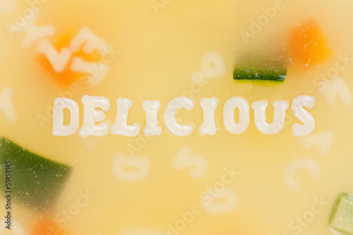 Photo: Alphabet soup drawing the word Delicious Alphabet soup drawing the word Delicious