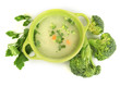 Diet soup with vegetables in pan isolated on white