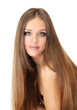 Portrait of beautiful woman with long hair, isolated on white