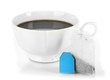 Cup of tea with tea bag solated on white.