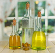Original glass bottles with salad dressing