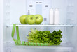 Open refrigerator with diet food
