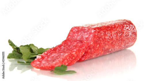 Photo: Tasty salami isolated on white Tasty salami isolated on white