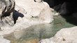 stream of water between the rocks in the mountains