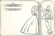 background for retro wedding invitation with bride and groom