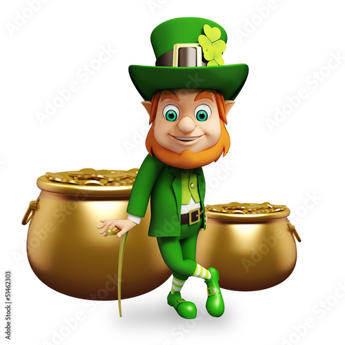 Illustration: Leprechaun for st patrick's day with coins pot Leprechaun for st patrick's day with coins pot