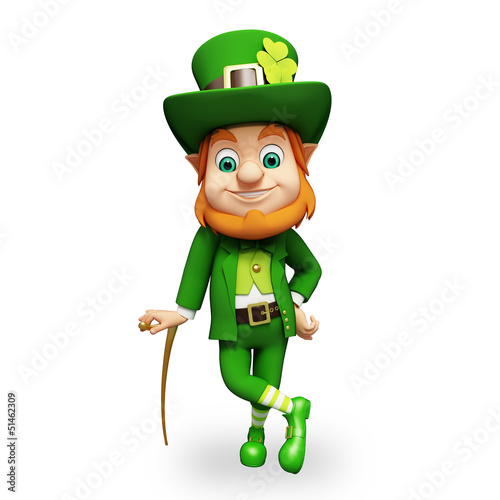 Illustration: Leprechaun for st patrick's day with stick Leprechaun for st patrick's day with stick