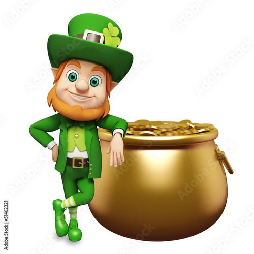 Illustration: Leprechaun for st patrick's day with coins golden pot Leprechaun for st patrick's day with coins golden pot