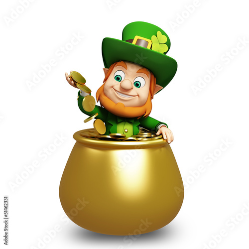 Illustration: Leprechaun for st patrick's day inside golden pot Leprechaun for st patrick's day inside golden pot