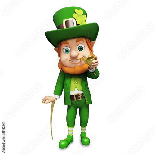 Illustration: Leprechaun for st patrick's day standing with stick Leprechaun for st patrick's day standing with stick