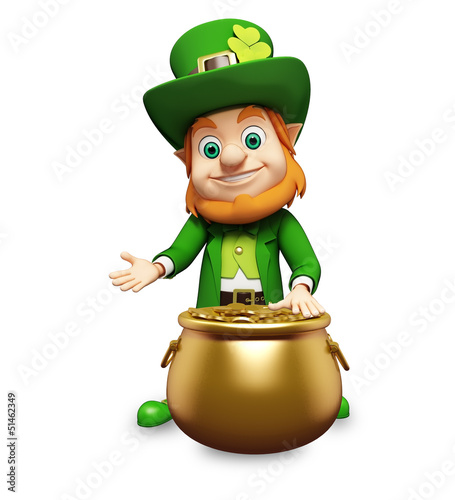 Illustration: Leprechaun for st patrick s day with golden coins Leprechaun for st patrick s day with golden coins