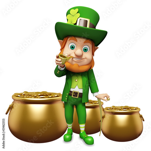 Illustration: Leprechaun for st patrick s day with golden coins and pot Leprechaun for st patrick s day with golden coins and pot