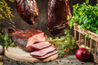 Photo: Freshly smoked ham in homemade smokehouse Freshly smoked ham in homemade smokehouse