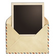 old air post envelope with polaroid photo frame isolated on whit