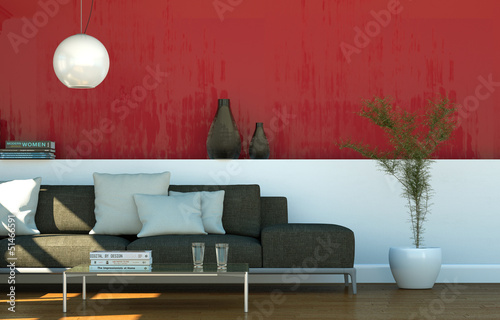 Illustration: Stoffsofa vor roter Wand Stoffsofa vor roter Wand