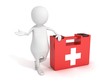 white 3d man with first aid help medical kit