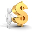 3d man with gold dollar sign on white background