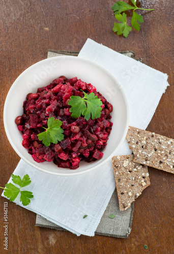 Photo: Salad with beetroot, potatoes, pickled cucumber and green peas Salad with beetroot, potatoes, pickled cucumber and green peas